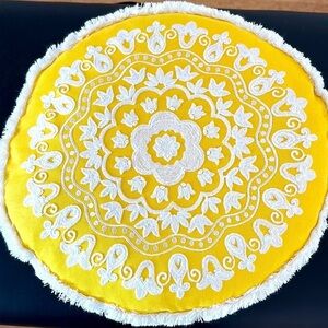 NWOT Target Yellow & White Tufted & Embroidered Feather Pillow
